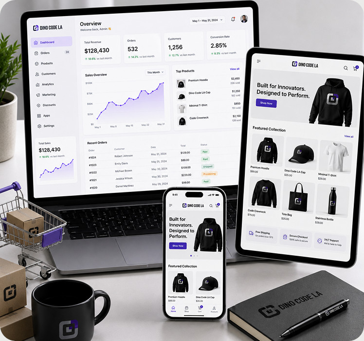E-commerce and retail platform displayed across multiple devices